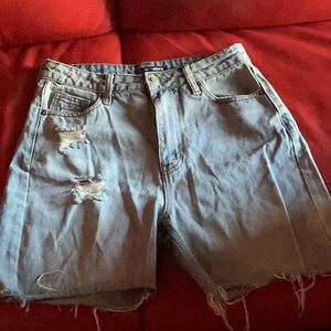 Fashion Nova Light Blue Distressed Denim Shorts